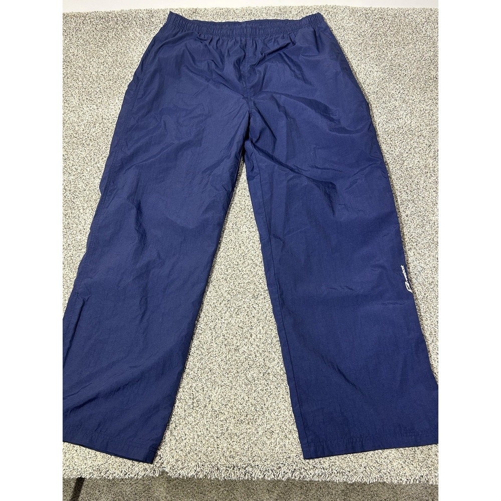 Vintage 90s Reebok Mens XXL Spell Out Lined Wide Leg Windbreaker Pants Navy Blue